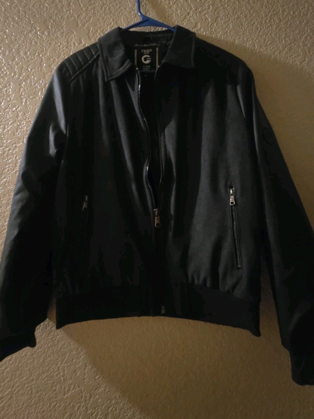 FRIED Men's Black Faux Suede & Faux Leather Bomber Jacket Size M NWOT